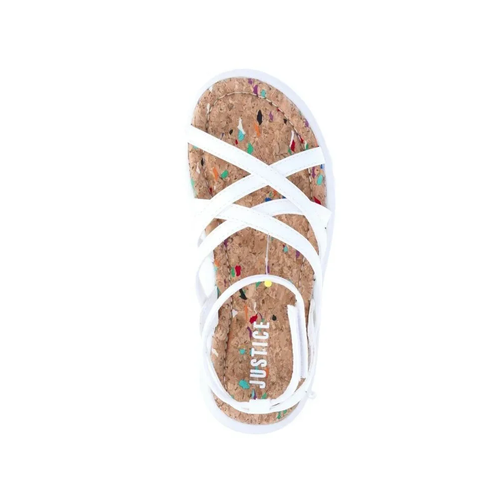 Justice Little Girl & Big Girl Strappy Sandal, Size 13, Open Toe, White, Medium